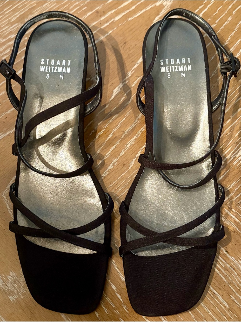 Stuart Weitzman Black Strappy Open-Toe Slingback Sandals